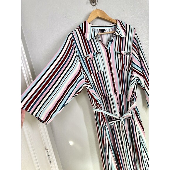 Torrid Midi Stretch Challis Button Shirt Dress Striped Womens Plus Sz 4 (4X /26) - Picture 8 of 16